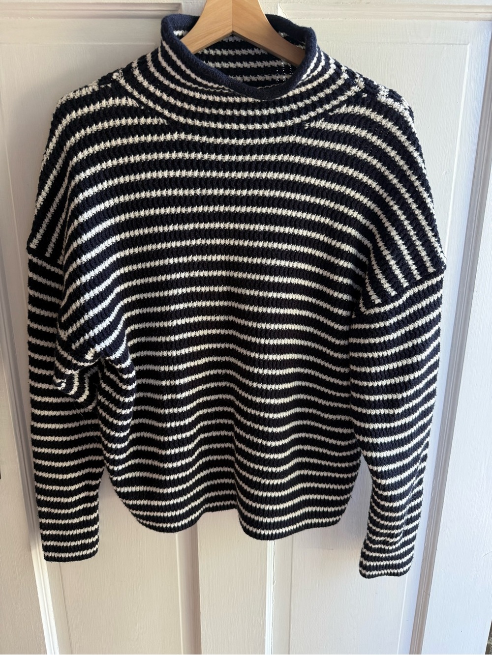 Striped Navy and White Roll neck Knit Sweater